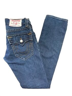 True Religion Dark Blue Denim Jeans with Contrast Stitching - Size 27